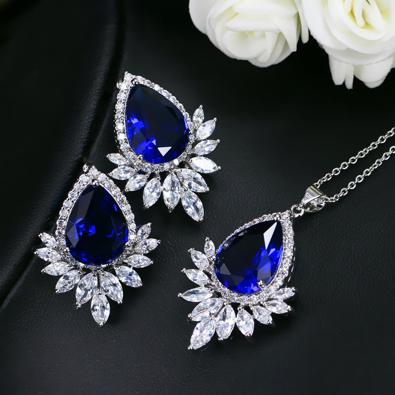 Bridal Sapphire Earring and Pendant Set