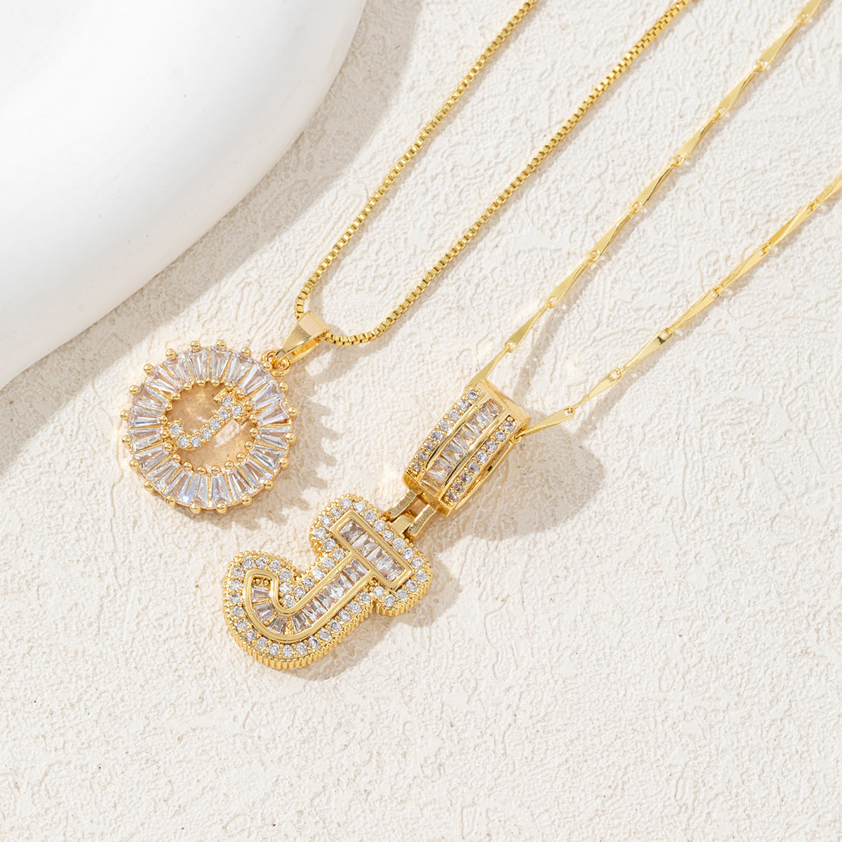 14K Two Piece Diamond Letter Inicials Necklace