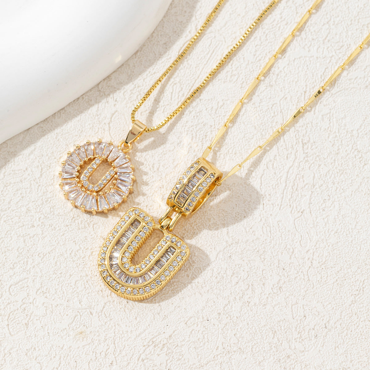 14K Two Piece Diamond Letter Inicials Necklace